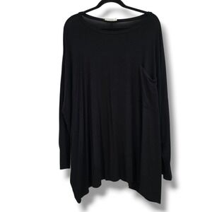 Zenana Womens Plus 1X Black Oversized Long Sleeve Tunic Pocket Top AT-8097X